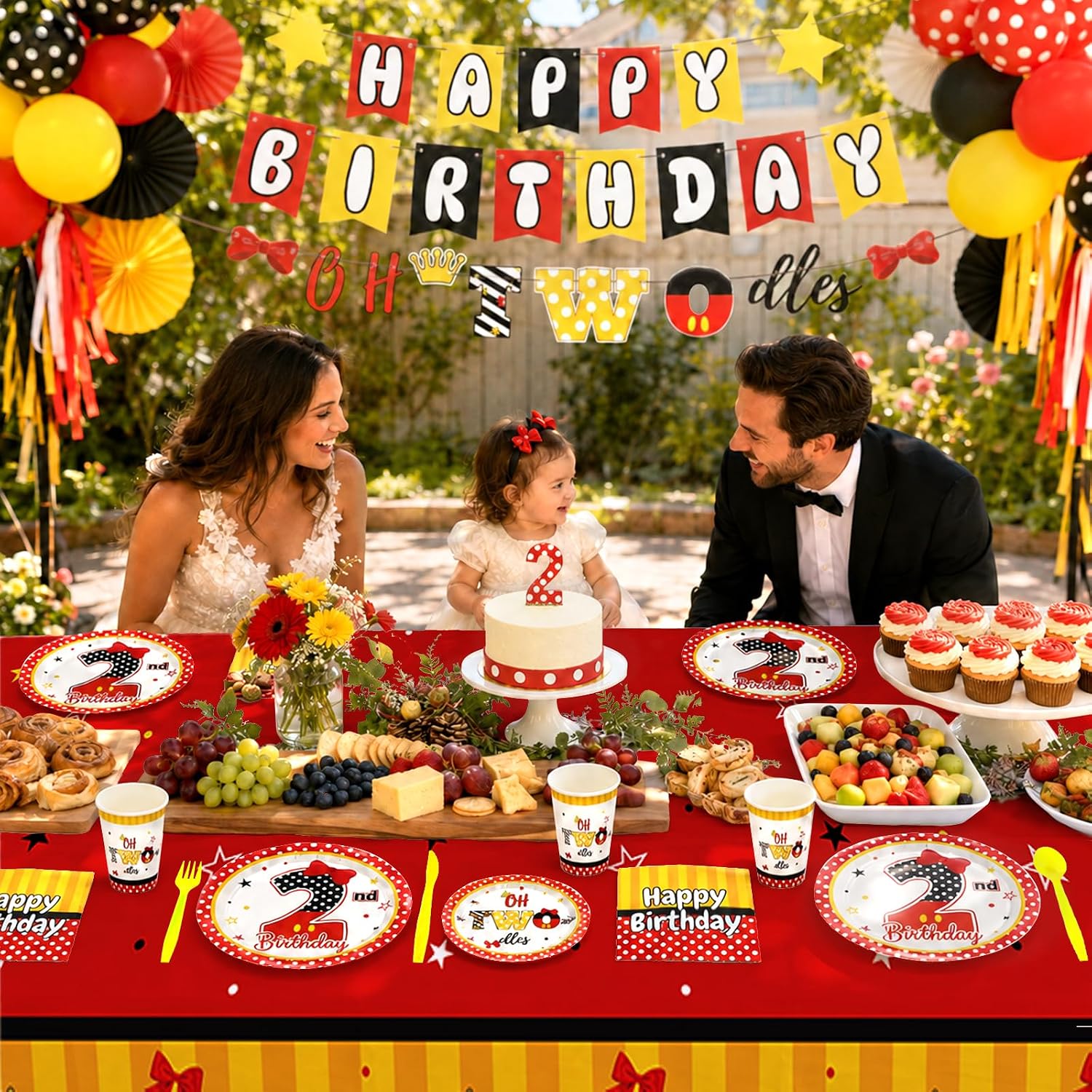 171Pcs Red Cartoon Mouse 2nd Birthday Party Decorations Serves 24 image 4