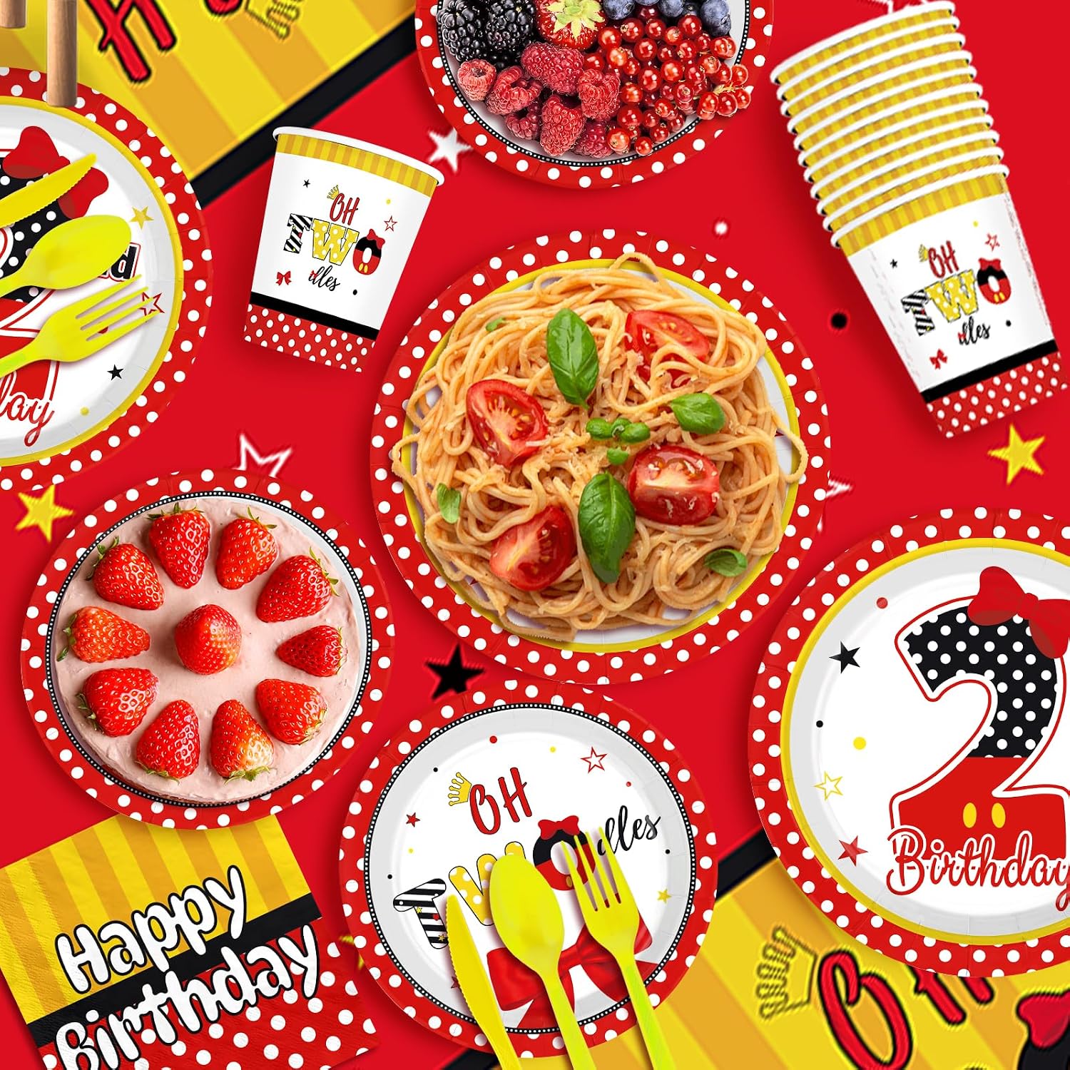 171Pcs Red Cartoon Mouse 2nd Birthday Party Decorations Serves 24 image 6
