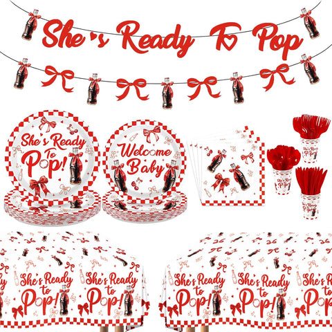 171Pcs She's Ready to Pop Baby Shower Party Decorations Serves 24 - Grencian