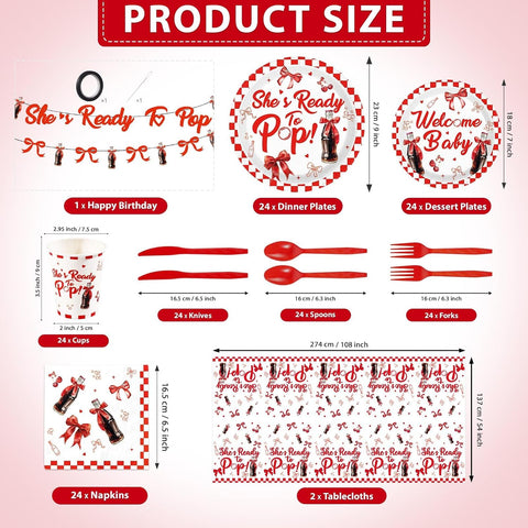 171Pcs She's Ready to Pop Baby Shower Party Decorations Serves 24 - Grencian