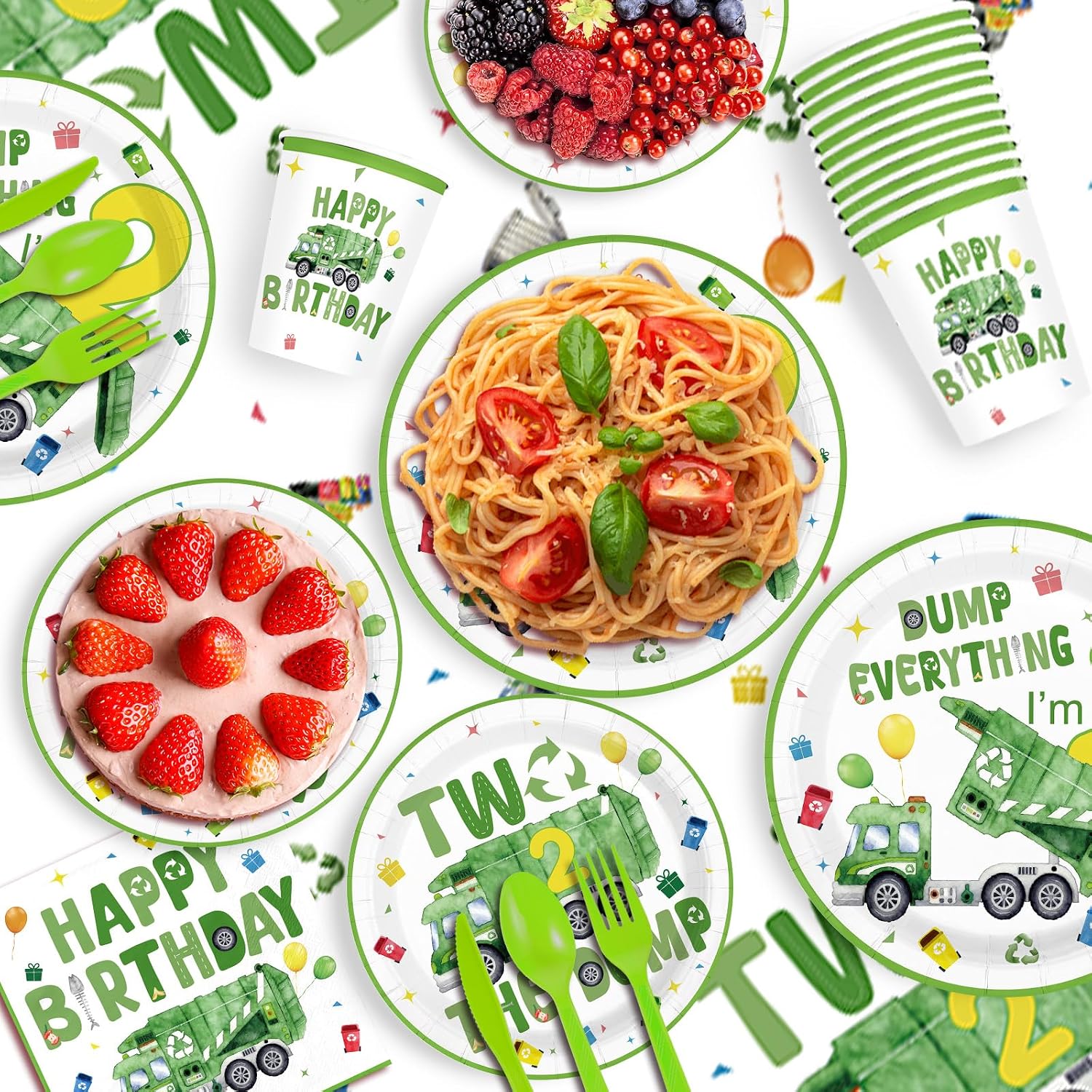 171Pcs Trash Truck 2nd Birthday Party Decorations Serves 24 image 6