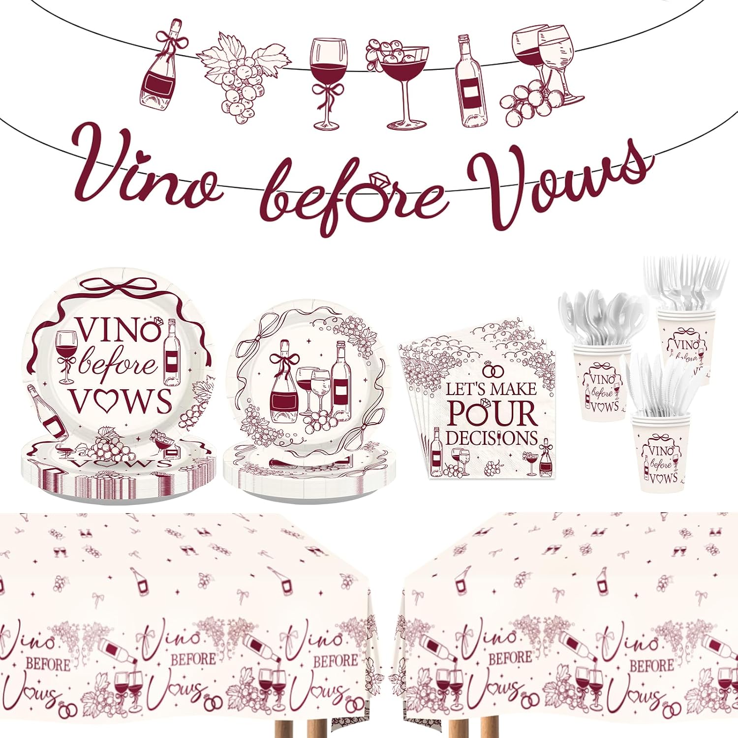 171Pcs Vino Before Vows Bachelorette Decorations Tableware Serves 24 image 1