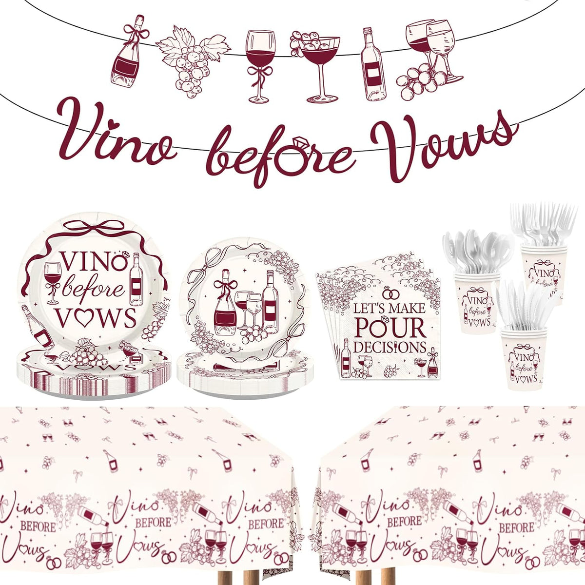 171Pcs Vino Before Vows Bachelorette Decorations Tableware Serves 24 image 1