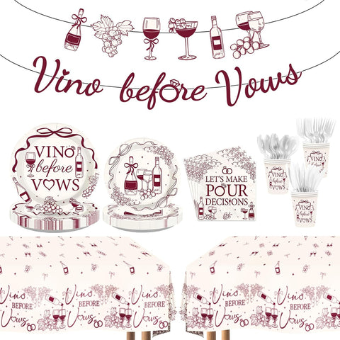 171Pcs Vino Before Vows Bachelorette Decorations Tableware Serves 24 image 1