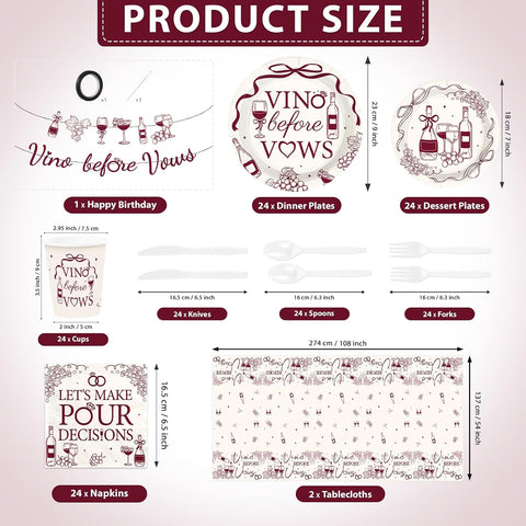 171Pcs Vino Before Vows Bachelorette Decorations Tableware Serves 24 image 2