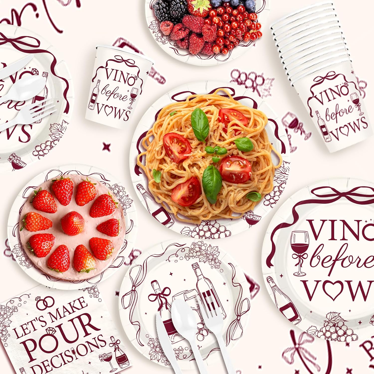 171Pcs Vino Before Vows Bachelorette Decorations Tableware Serves 24 image 4