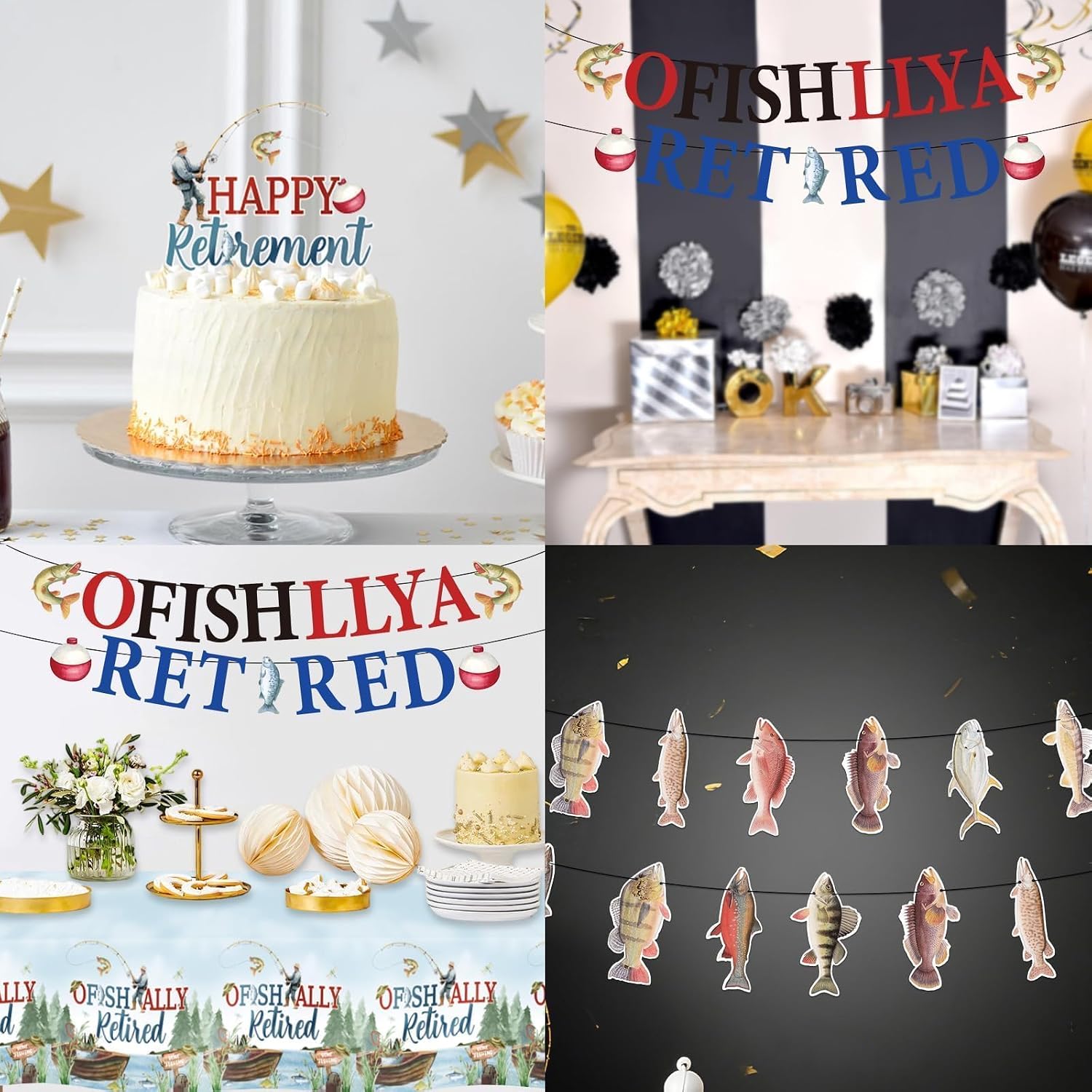 172Pcs Ofishally Retired Fishing Party Supplies - Fishing Theme Plates Napkins Cups Cutlery Banner Tableware Set Serves 24 - Grencian