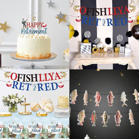 172Pcs Ofishally Retired Fishing Party Supplies - Fishing Theme Plates Napkins Cups Cutlery Banner Tableware Set Serves 24 - Grencian