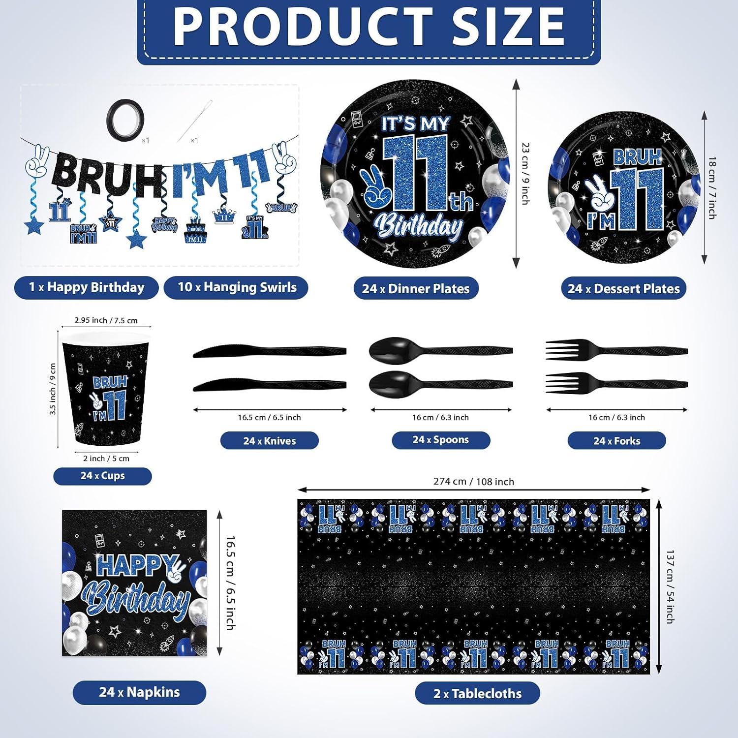 181 Pcs Bruh 11th Birthday Party Decorations Serves 24 - Grencian