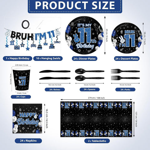 181 Pcs Bruh 11th Birthday Party Decorations Serves 24 - Grencian