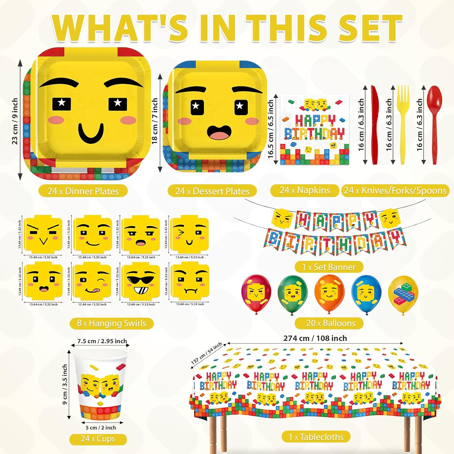 191Pcs Building Block Birthday Party Supplies - Colorful Block Plates Napkins Cups Banner Tablecloth Set Serves 24 - Grencian