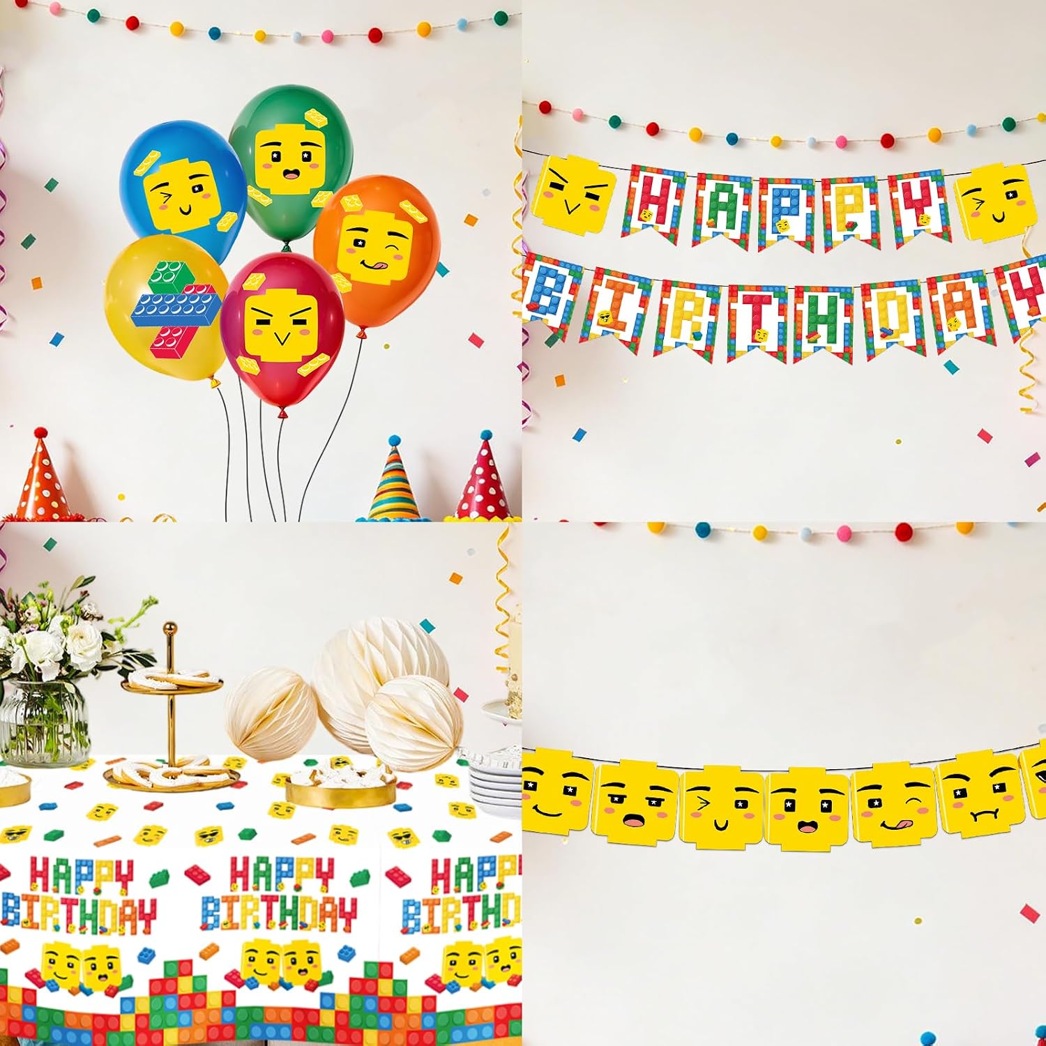 191Pcs Building Block Birthday Party Supplies - Colorful Block Plates Napkins Cups Banner Tablecloth Set Serves 24 - Grencian