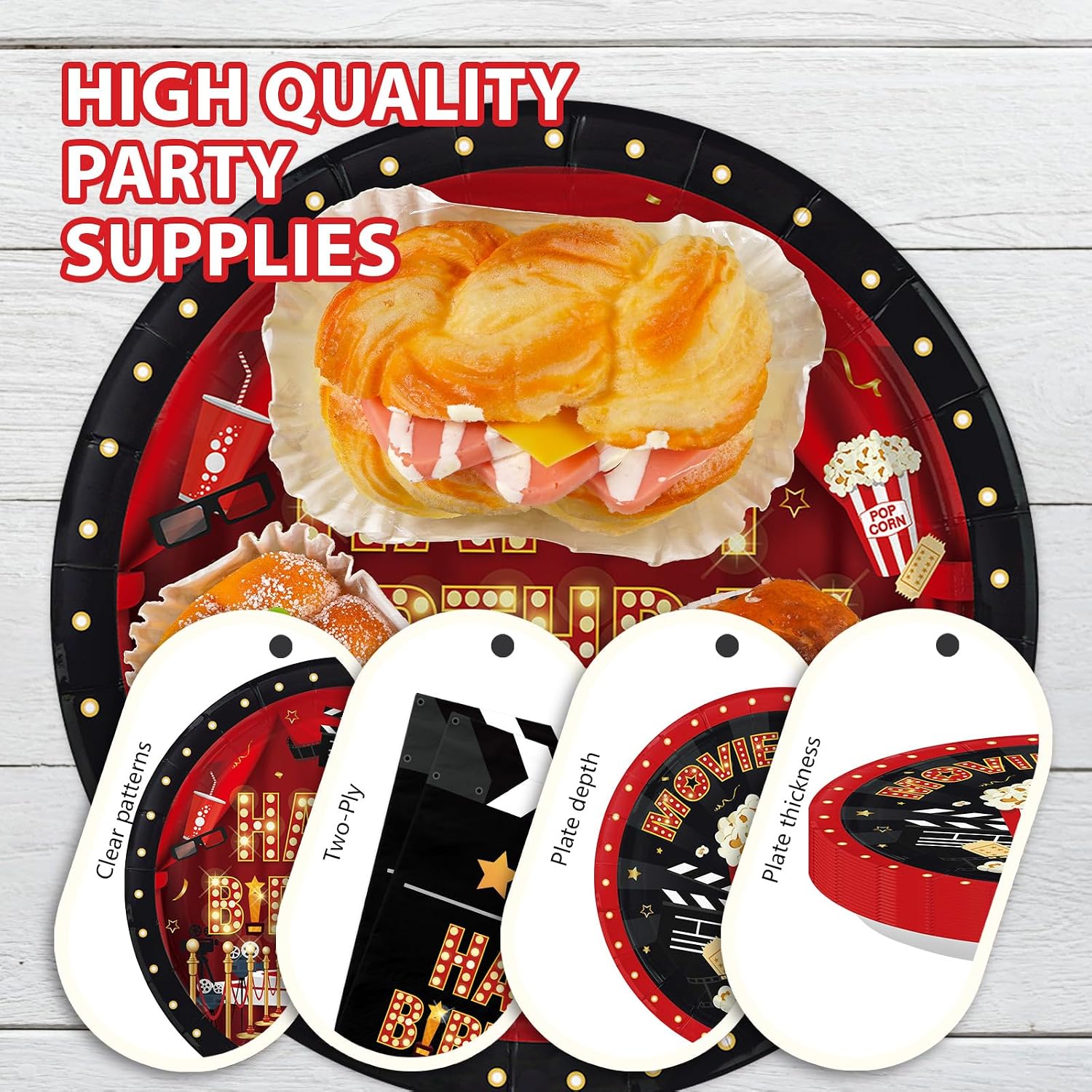 192Pcs Movie Night Birthday Party Decorations Tableware Serves 24 - Grencian