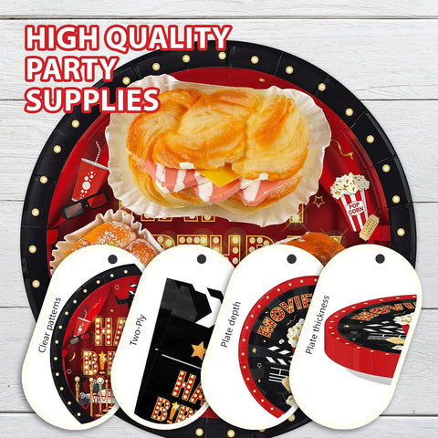 192Pcs Movie Night Birthday Party Decorations Tableware Serves 24 - Grencian