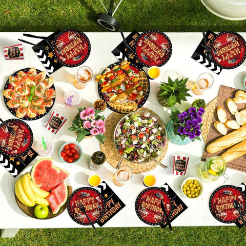 192Pcs Movie Night Birthday Party Decorations Tableware Serves 24 - Grencian