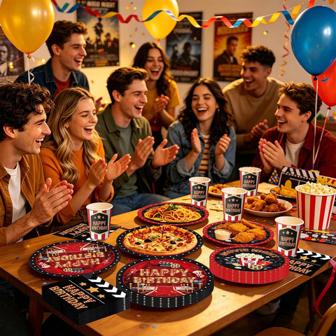 192Pcs Movie Night Birthday Party Decorations Tableware Serves 24 - Grencian