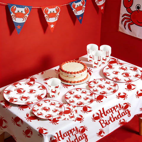 194 Pcs Crab Boil Birthday Party Plates Napkins Cups and Forks - Grencian