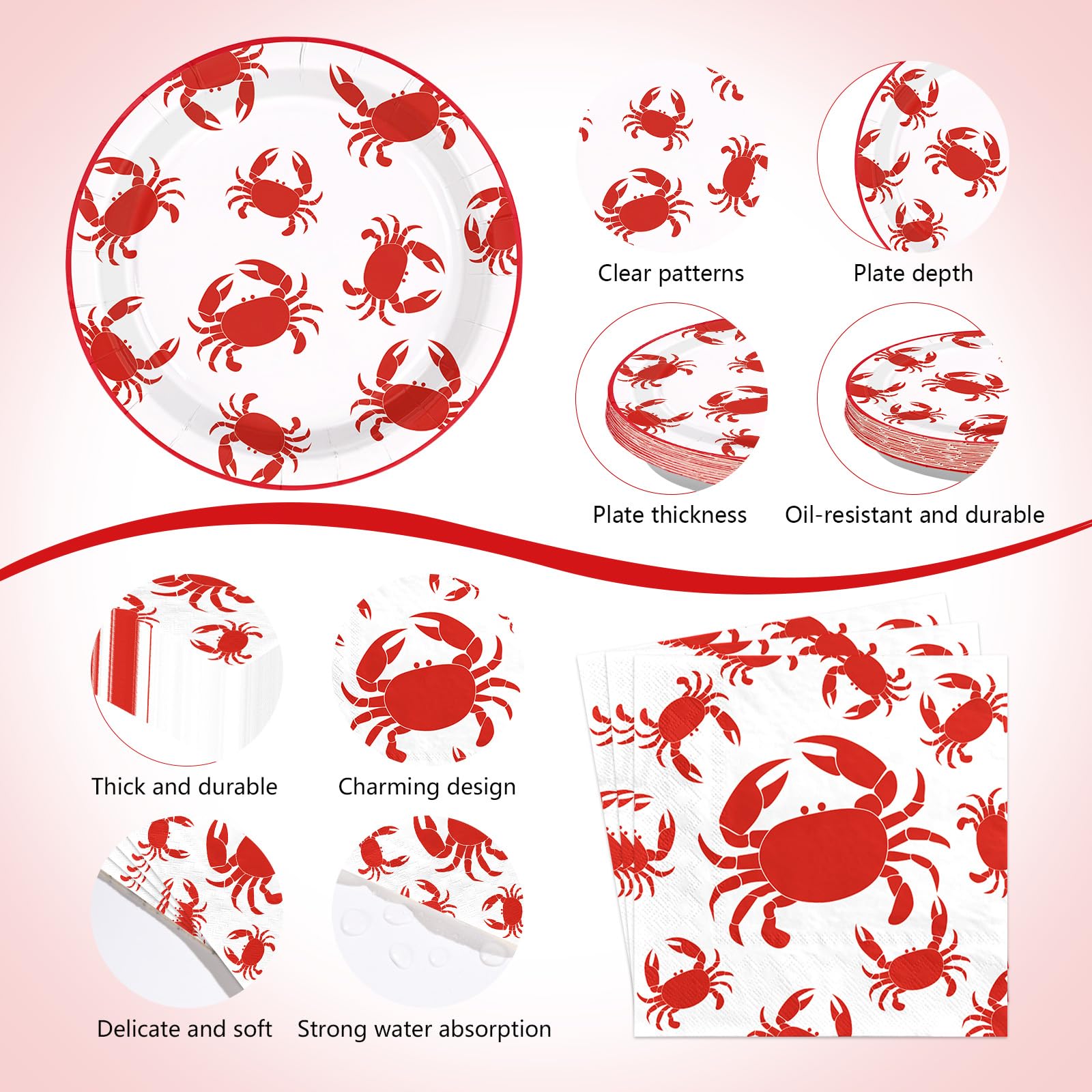 194 Pcs Crab Boil Birthday Party Plates Napkins Cups and Forks - Grencian