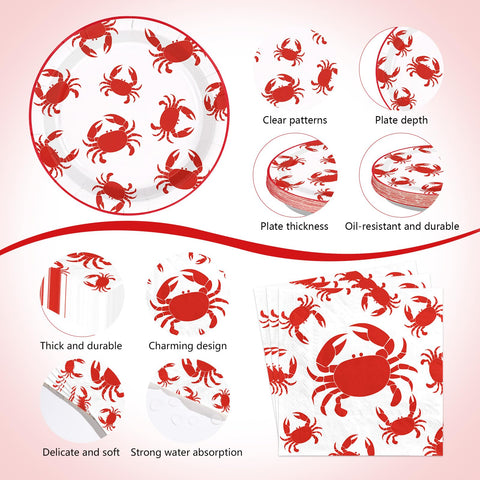 194 Pcs Crab Boil Birthday Party Plates Napkins Cups and Forks - Grencian
