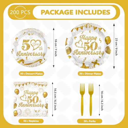 200 Pcs 50th Wedding Anniversary Party Plates and Napkins - Grencian