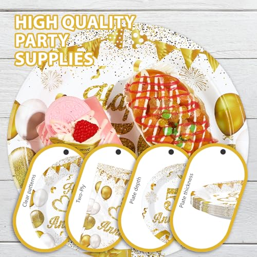 200 Pcs 50th Wedding Anniversary Party Plates and Napkins - Grencian