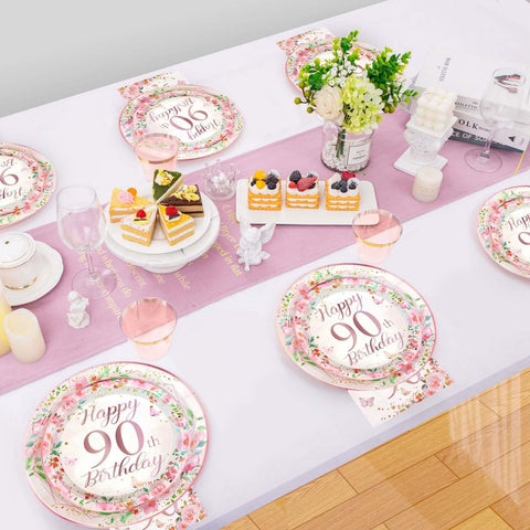 200 Pcs 90th Birthday Party Plates and Napkins - Grencian