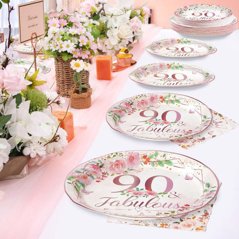 200 Pcs 90th Birthday Party Plates and Napkins - Grencian