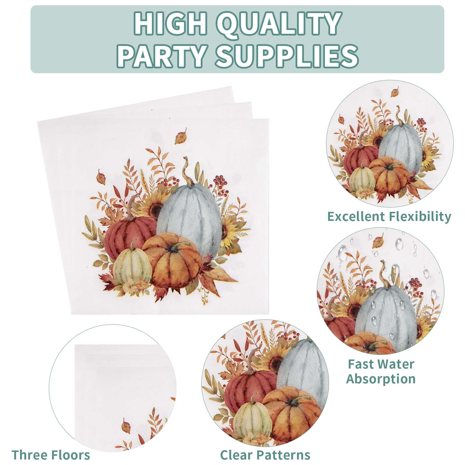 200 Pcs Autumn Pumpkin Party Plates and Napkins - Grencian
