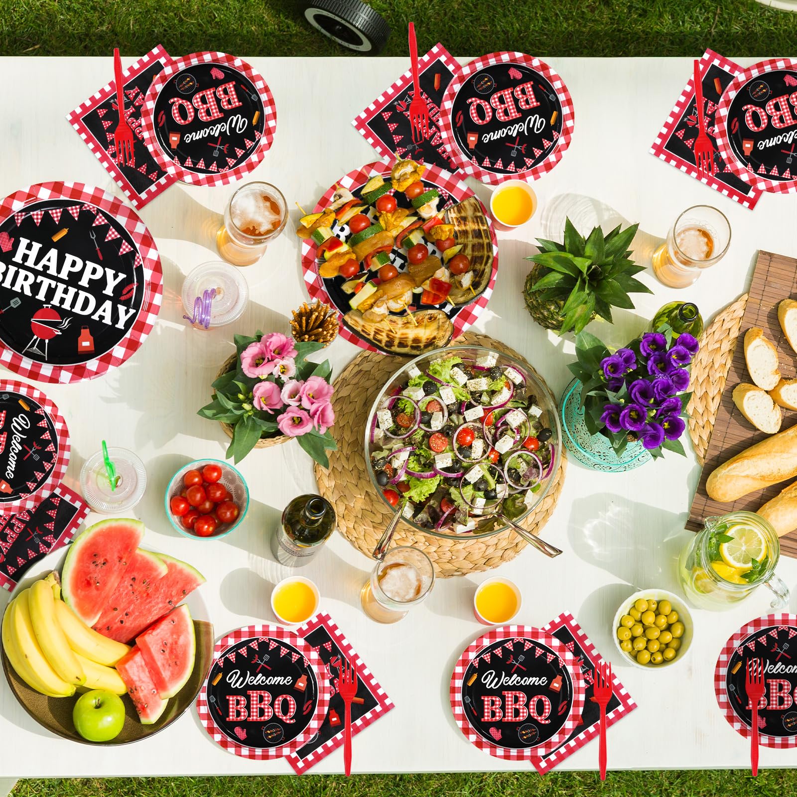 200 Pcs BBQ Birthday Party Plates and Napkins - Grencian