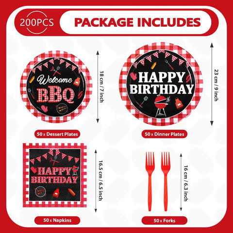 200 Pcs BBQ Birthday Party Plates and Napkins - Grencian
