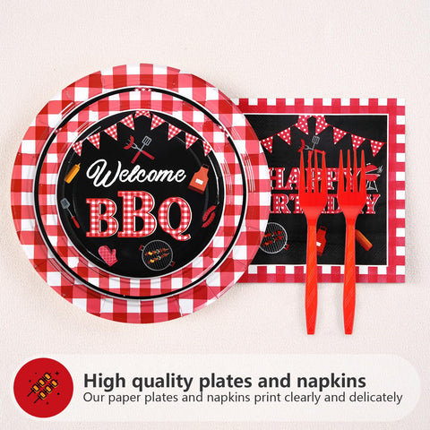 200 Pcs BBQ Birthday Party Plates and Napkins - Grencian