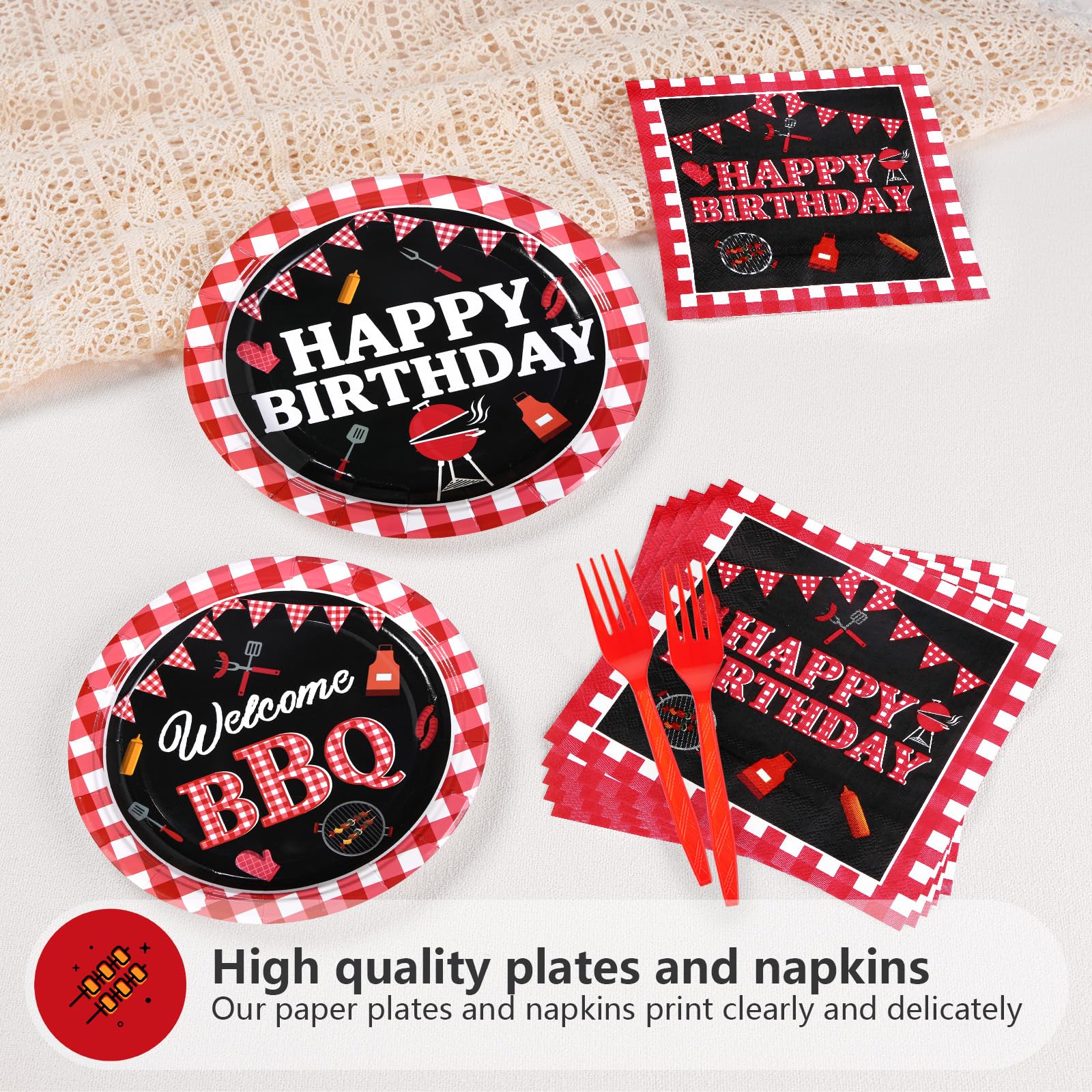 200 Pcs BBQ Birthday Party Plates and Napkins - Grencian