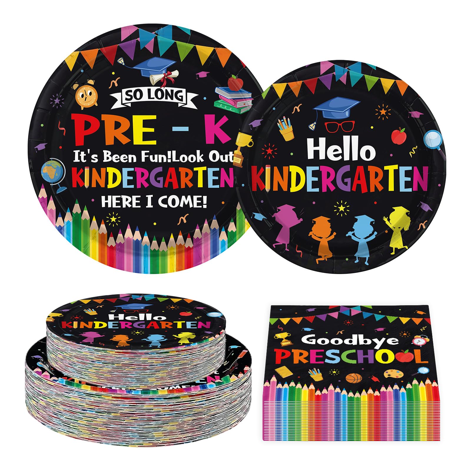 200 Pcs Black Preschool Graduation Party Plates and Napkins - Grencian