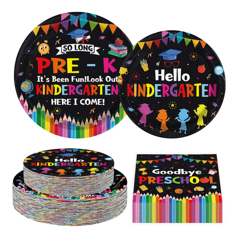 200 Pcs Black Preschool Graduation Party Plates and Napkins - Grencian