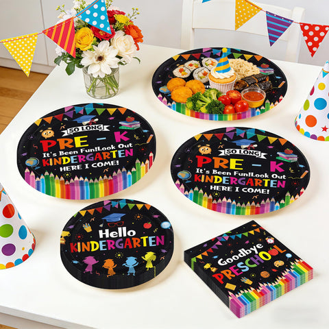 200 Pcs Black Preschool Graduation Party Plates and Napkins - Grencian