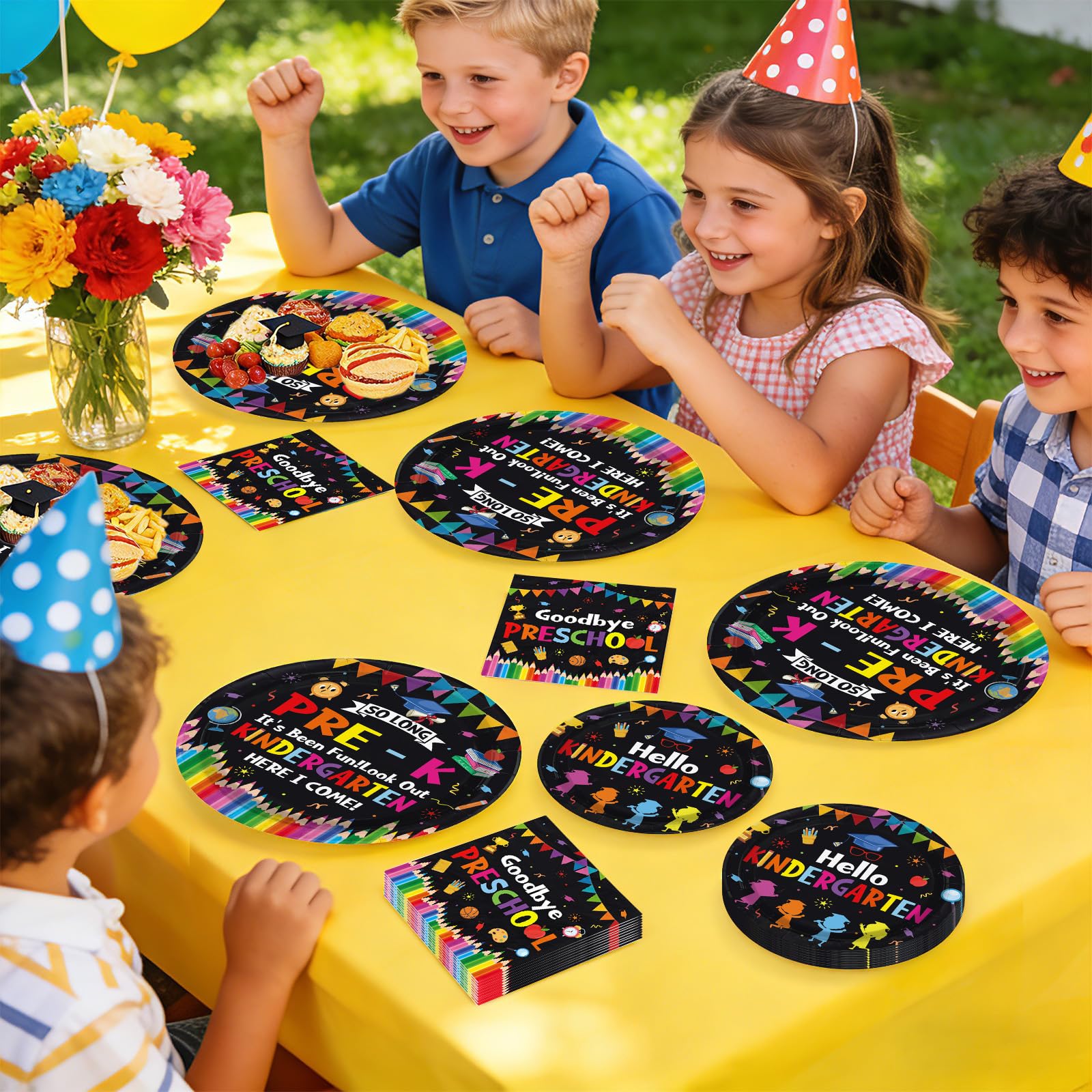 200 Pcs Black Preschool Graduation Party Plates and Napkins - Grencian