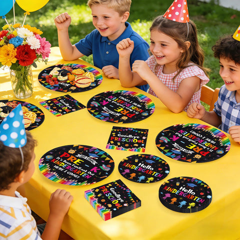 200 Pcs Black Preschool Graduation Party Plates and Napkins - Grencian