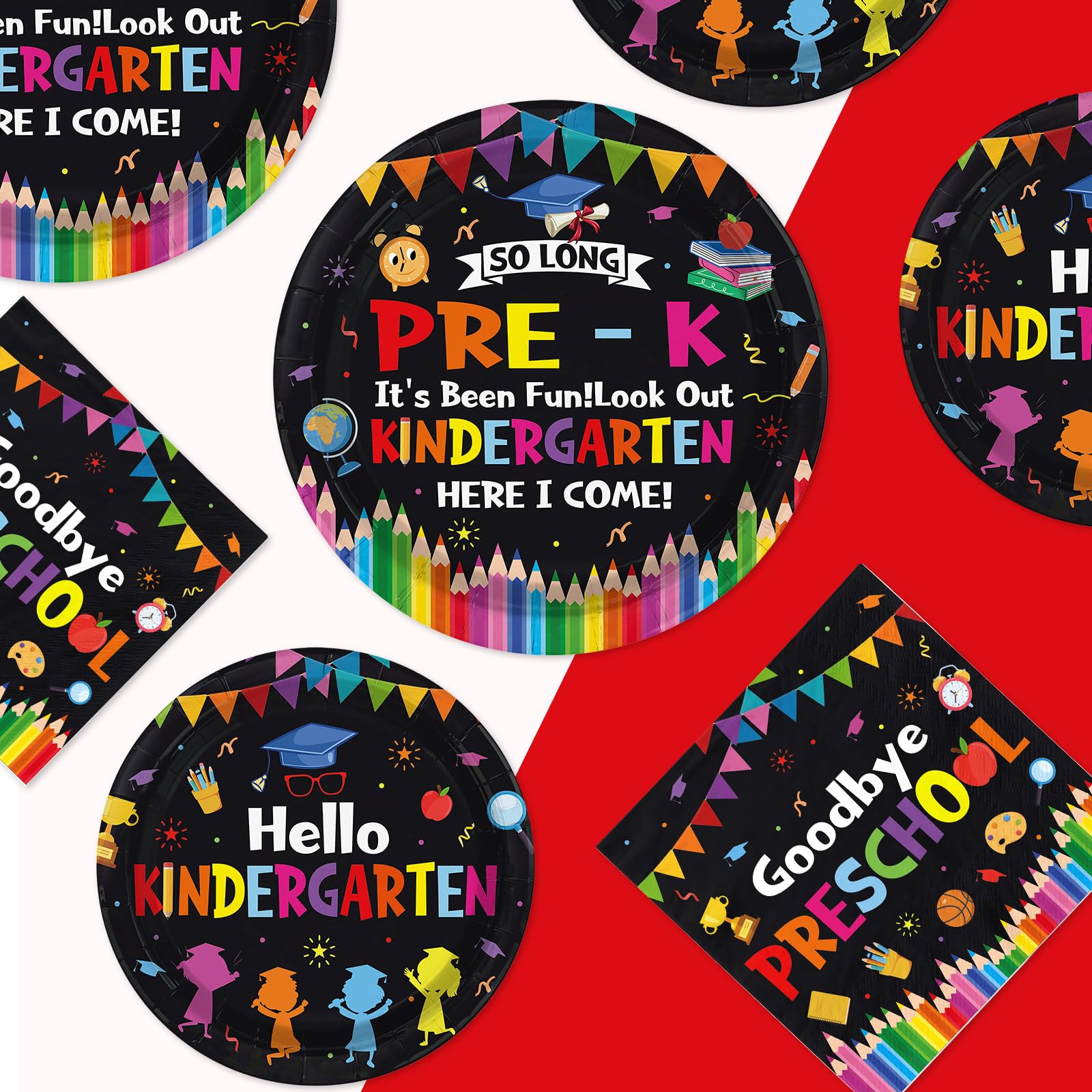 200 Pcs Black Preschool Graduation Party Plates and Napkins - Grencian