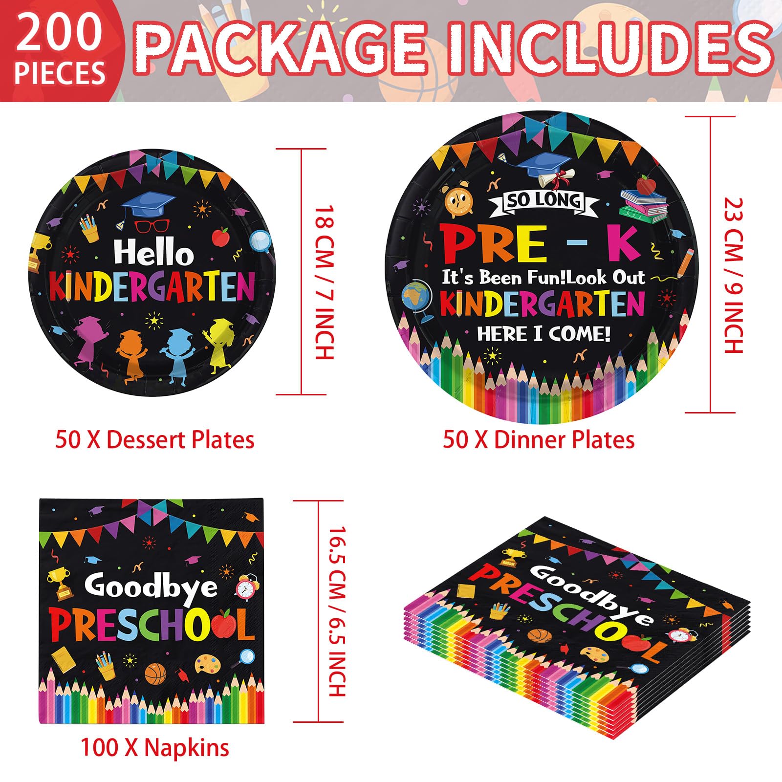 200 Pcs Black Preschool Graduation Party Plates and Napkins - Grencian