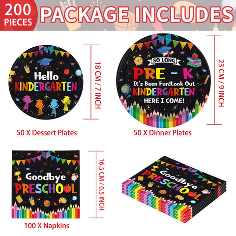 200 Pcs Black Preschool Graduation Party Plates and Napkins - Grencian