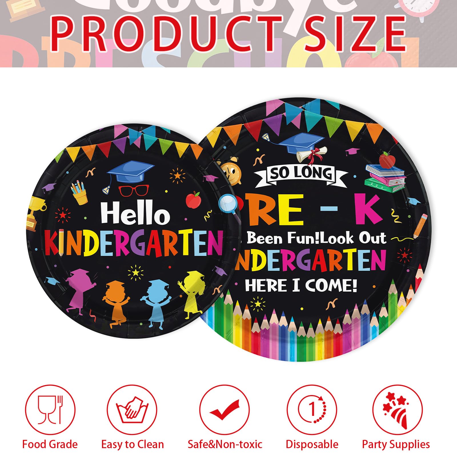 200 Pcs Black Preschool Graduation Party Plates and Napkins - Grencian