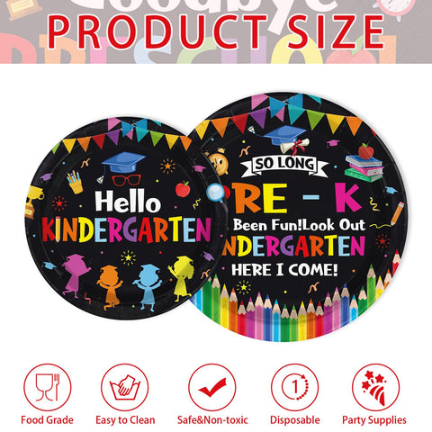 200 Pcs Black Preschool Graduation Party Plates and Napkins - Grencian