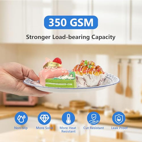 200 Pcs Blue Floral Party Plates and Napkins - Grencian