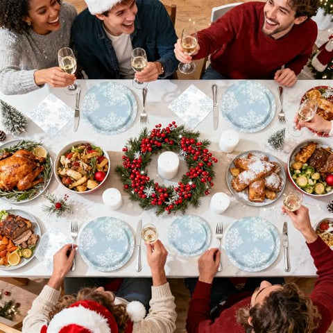 200 Pcs Blue Snowflake Party Plates and Napkins - Grencian