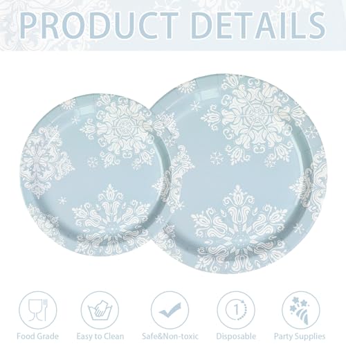 200 Pcs Blue Snowflake Party Plates and Napkins - Grencian