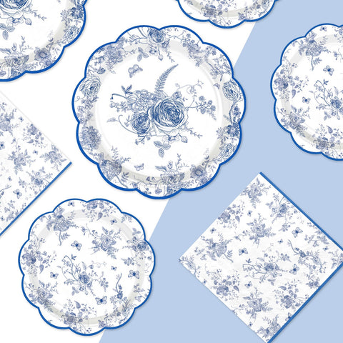 200 Pcs Blue and White Flower Party Plates and Napkins - Grencian