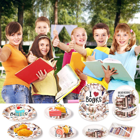 200 Pcs Book Themed Party Plates and Napkins - Grencian