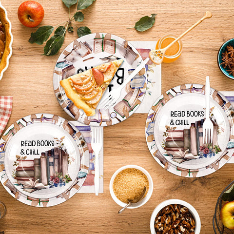 200 Pcs Book Themed Party Plates and Napkins - Grencian