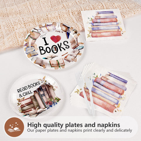 200 Pcs Book Themed Party Plates and Napkins - Grencian