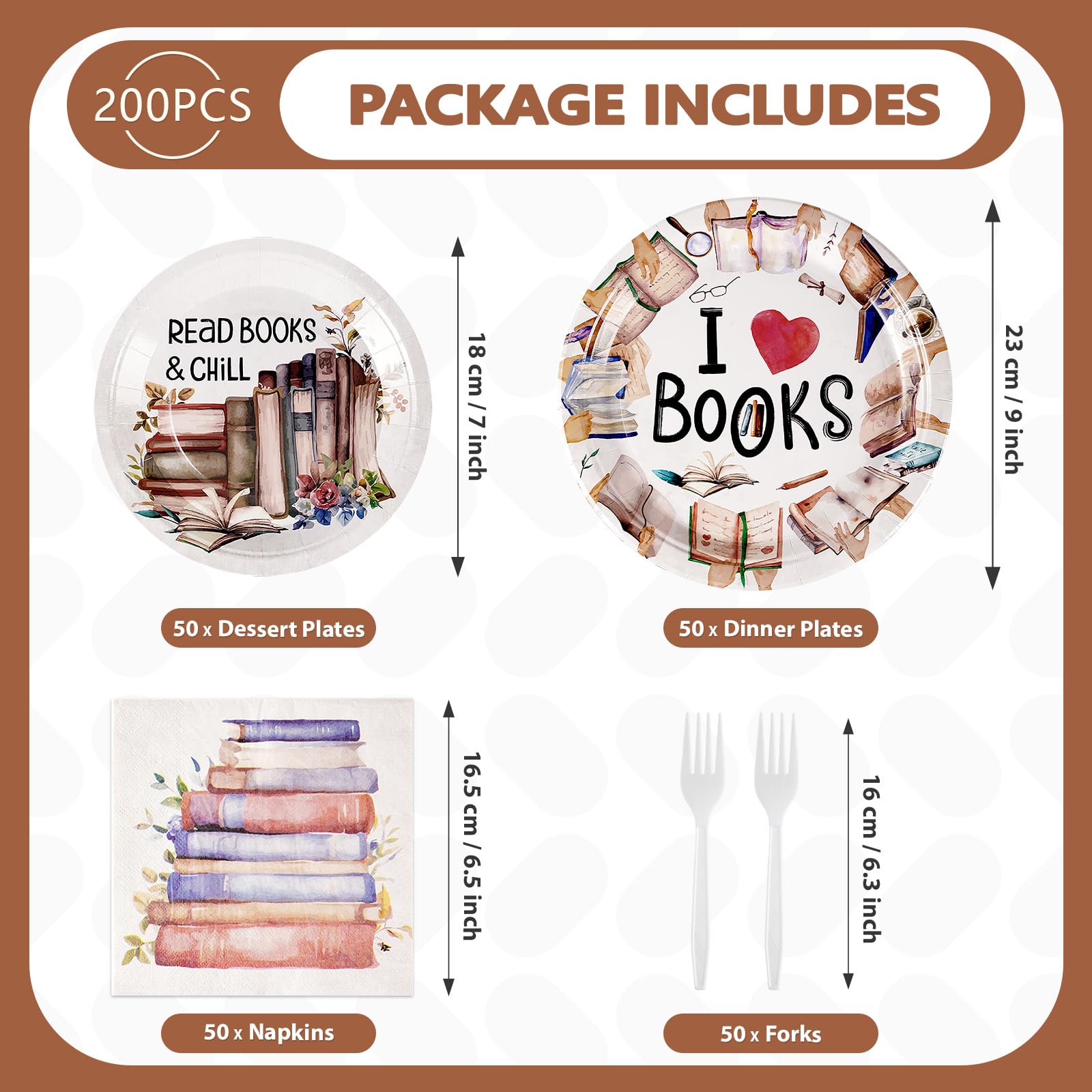 200 Pcs Book Themed Party Plates and Napkins - Grencian